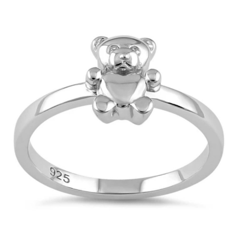 Adorable Dainty Teddy Bear Ring With Heart Belly 925 Sterling Silver - Picture 12 of 15